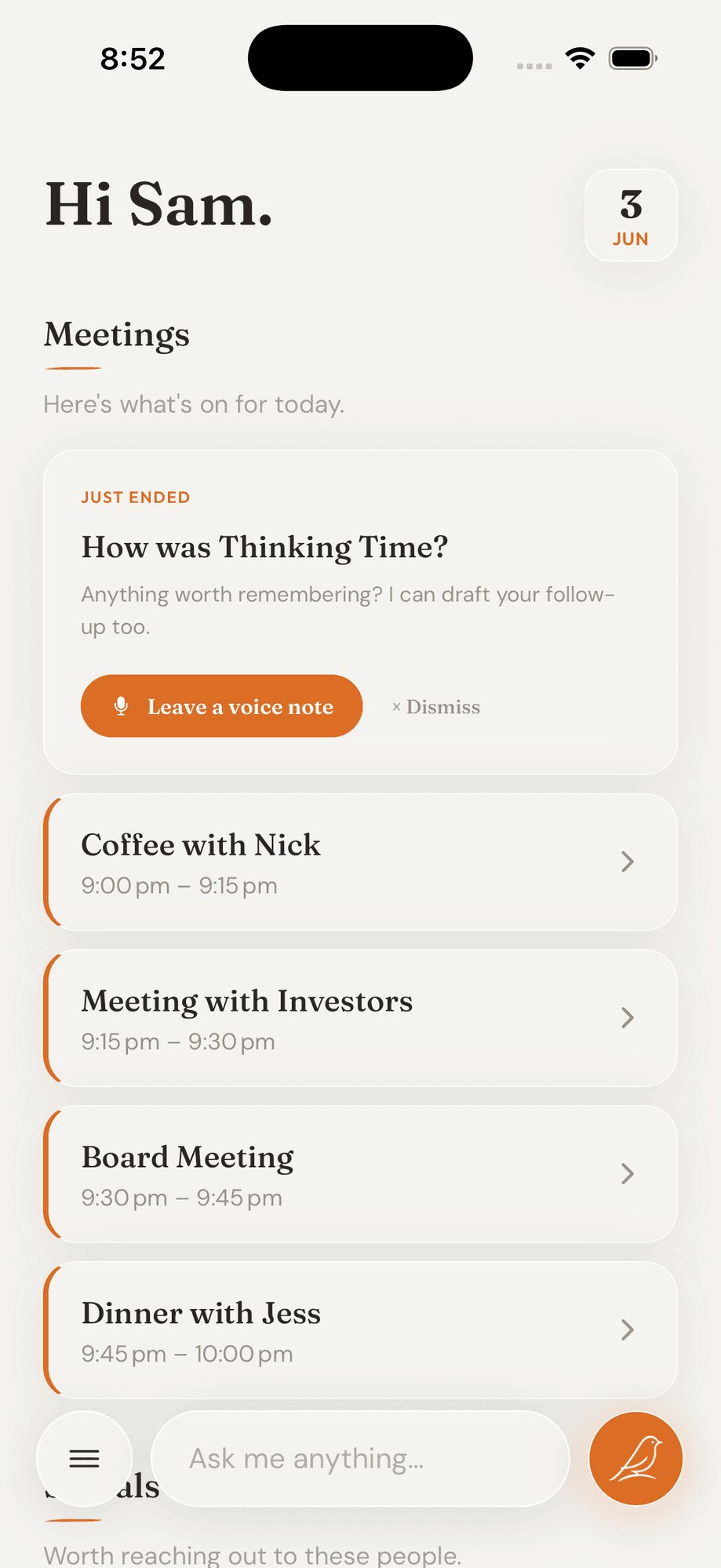 Finche on iPhone — home